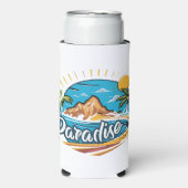 Tropisch paradijs eiland logo kunst seltzer blikjeskoeler (Seltzer Voorkant)