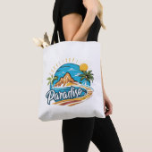 Tropisch paradijs eiland logo kunst tote bag (Dichtbij)