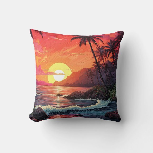 Tropisch paradijs-eiland met zonsondergang aan het kussen (Voorkant)