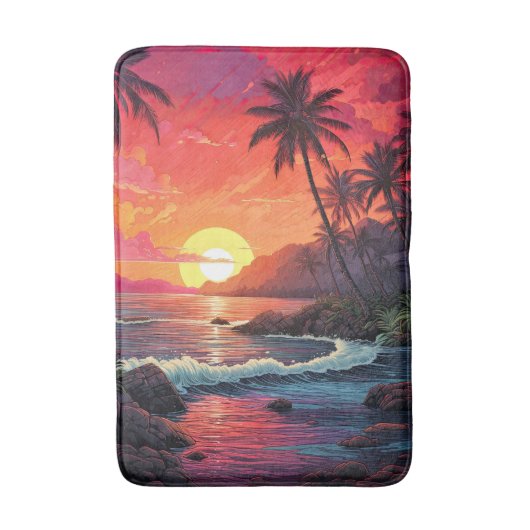 Tropisch paradijs-eiland met zonsondergang en stra badmat (Voorkant Verticaal)