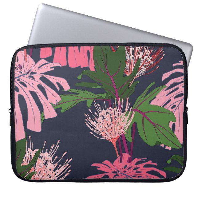 Tropisch paradijs: exotische bladeren en bloemen laptop sleeve (Voorkant)