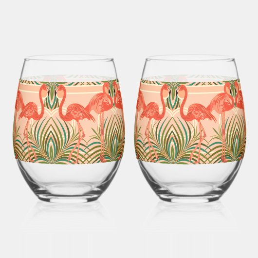 Tropisch paradijs Flamingo Art Deco Wijnglas Zonder Voet (Voorkant)