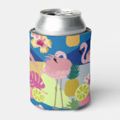 Tropisch paradijs: Flamingo's Ananas Donker Blikjeskoeler (Blikje Voorkant)