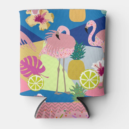 Tropisch paradijs: Flamingo's Ananas Donker Blikjeskoeler (Voorkant)