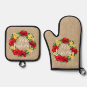 Tropisch paradijs Hawaiian Holiday Wreath Burlap Ovenwant & Pannenlap Set (Voorkant)