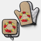 Tropisch paradijs Hawaiian Holiday Wreath Burlap Ovenwant & Pannenlap Set (Voorkant / Achterkant)
