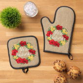 Tropisch paradijs Hawaiian Holiday Wreath Burlap Ovenwant & Pannenlap Set (Top down)
