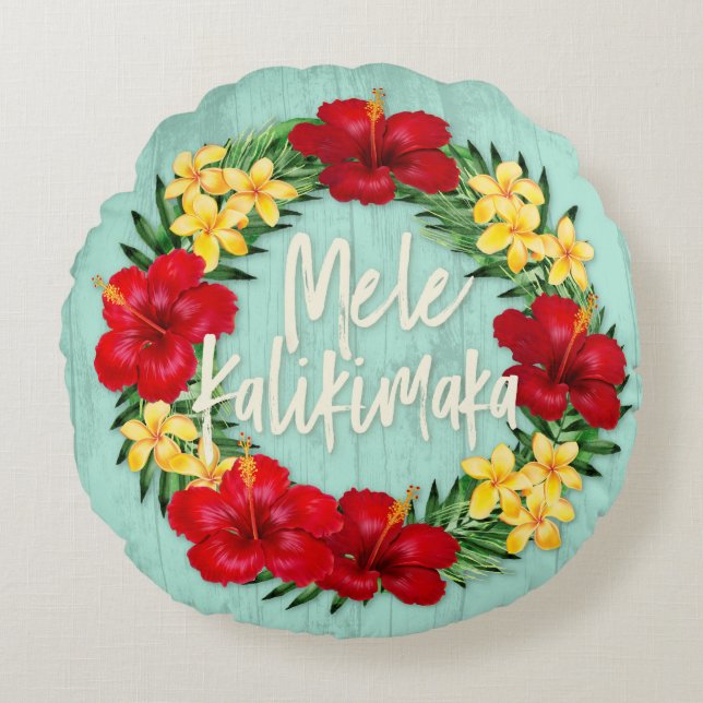 Tropisch paradijs Hawaiian Holiday Wreatood Rond Kussen (Voorkant)