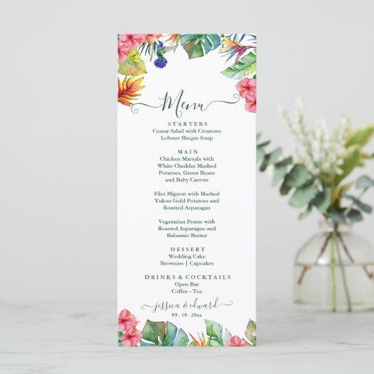 Tropisch paradijs Hibiscus Hawaiian bruiloft Menu (Staand voorkant)
