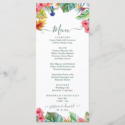Tropisch paradijs Hibiscus Hawaiian bruiloft Menu (Voorkant)