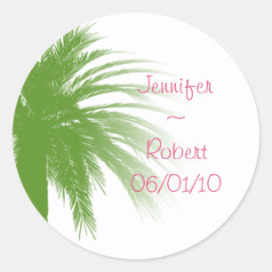 Tropisch paradijs in groen en roze ronde sticker