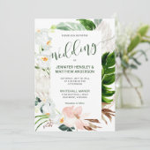 Tropisch paradijs kalligrafie bruiloft kaart (Staand voorkant)