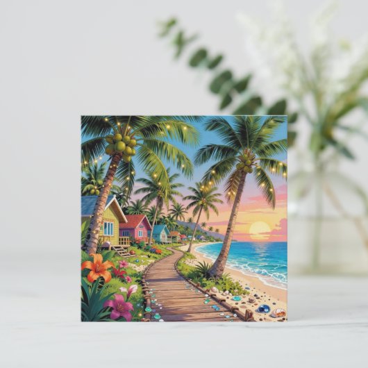 Tropisch Paradijs Kust Strand Cottage Blank Kaart (Staand voorkant)