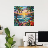 Tropisch Paradijs | Kust Strand Scène Impasto Poster (Thuiskantoor)