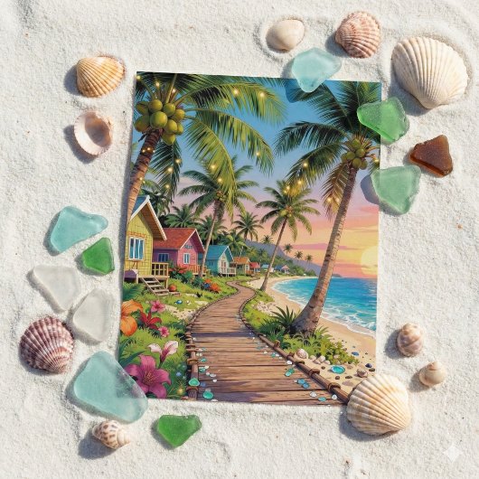 Tropisch Paradijs Kust Strandhuis Hallo Briefkaart