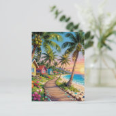 Tropisch Paradijs Kust Strandhuis Hallo Briefkaart (Staand voorkant)