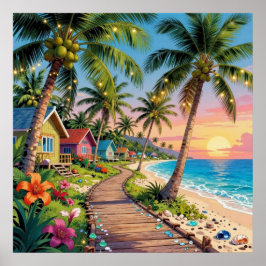 Tropisch Paradijs Kust Zeekant Cottage Oceaan Poster