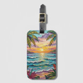 Tropisch Paradijs | Kuststrand Scène Impasto Bagagelabel (Voorkant (verticaal))