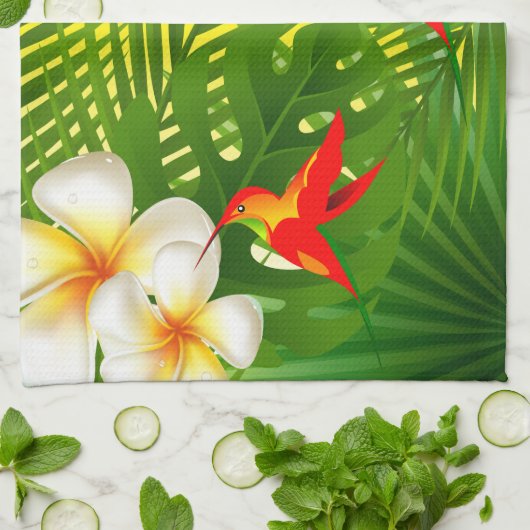 Tropisch paradijs met een Hummingbird Theedoek (Gevouwen)