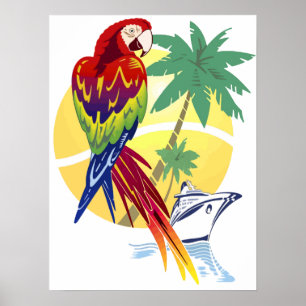 Tropisch paradijs met Macaw en cruiseschip Poster