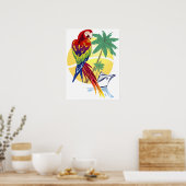 Tropisch paradijs met Macaw en cruiseschip Poster (Keuken)