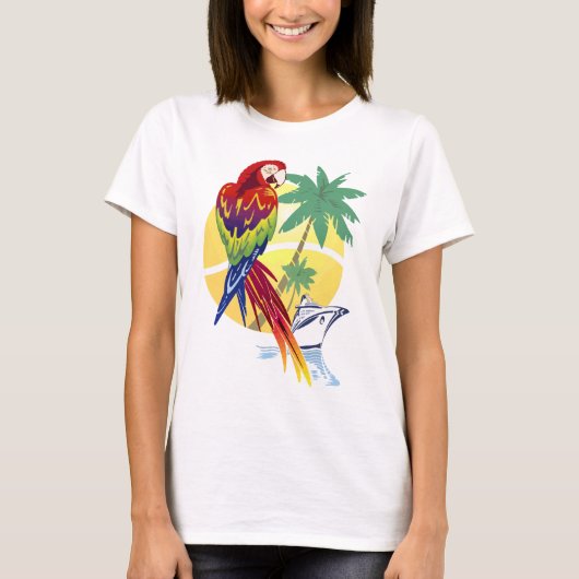 Tropisch paradijs met Macaw en cruiseschip T-shirt (Voorkant)