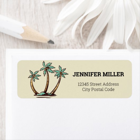 Tropisch paradijs met palmbomen Label (Insitu)