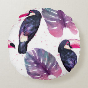 Tropisch paradijs met waterverf parrots en palm rond kussen