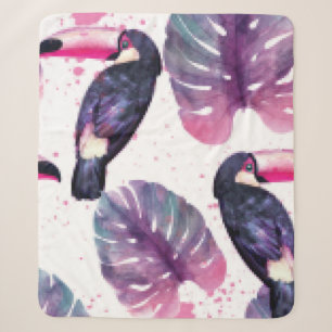 Tropisch paradijs met waterverf parrots en palm sherpa deken
