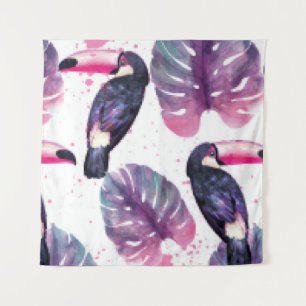 Tropisch paradijs met waterverf parrots en palm wandkleed