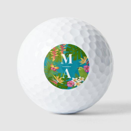 Tropisch Paradijs Monogram Groen Golfballen (Voorkant)