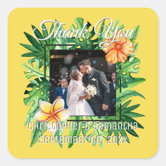 Tropisch paradijs oerwoud bladeren DIY foto Vierkante Sticker (Voorkant)