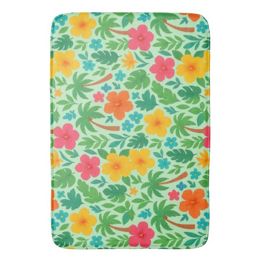 Tropisch Paradijs – Palmbladeren & Hibiscus Patroo Badmat (Voorkant Verticaal)