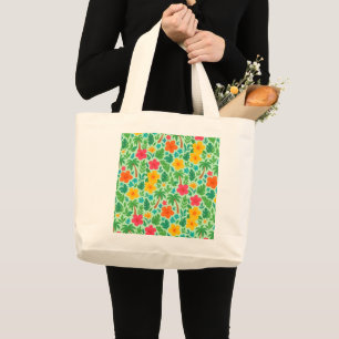 Tropisch Paradijs – Palmbladeren & Hibiscus Patroo Grote Tote Bag