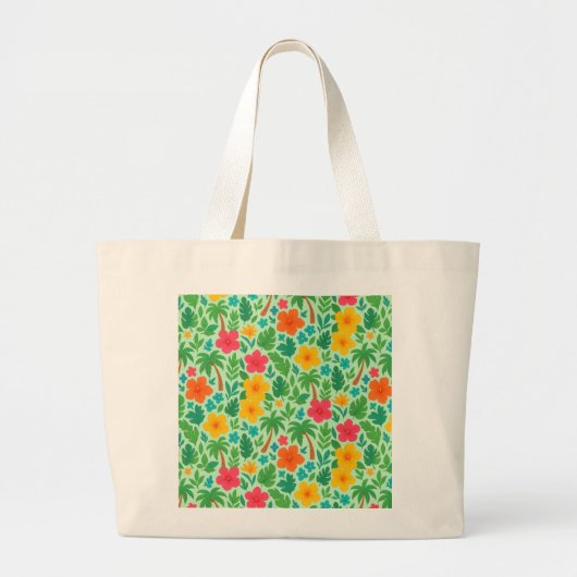 Tropisch Paradijs – Palmbladeren & Hibiscus Patroo Grote Tote Bag (Voorkant)