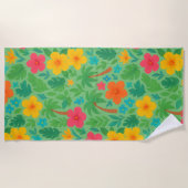 Tropisch Paradijs – Palmbladeren & Hibiscus Patroo Strandlaken (Voorkant)