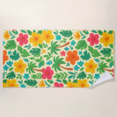 Tropisch Paradijs – Palmbladeren & Hibiscus Patroo Strandlaken (Voorkant)