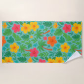 Tropisch Paradijs – Palmbladeren & Hibiscus Patroo Strandlaken (Voorkant)