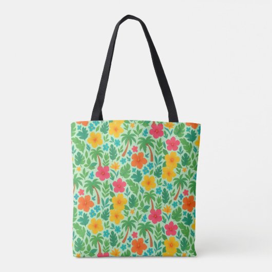 Tropisch Paradijs – Palmbladeren & Hibiscus Patroo Tote Bag (Achterkant)