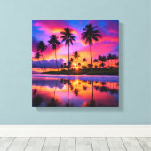 Tropisch paradijs: palmbomen bij zonsondergang canvas afdruk (Insitu (Houten vloer))