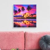 Tropisch paradijs: palmbomen bij zonsondergang canvas afdruk (Insitu (Woonkamer))