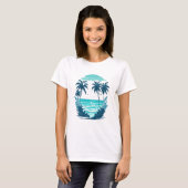 Tropisch paradijs: palmbomen op het strand t-shirt (Voorkant volledig)