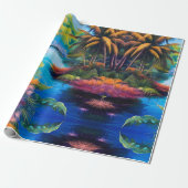 Tropisch paradijs reflectie cadeaupapier (Uitgerold)