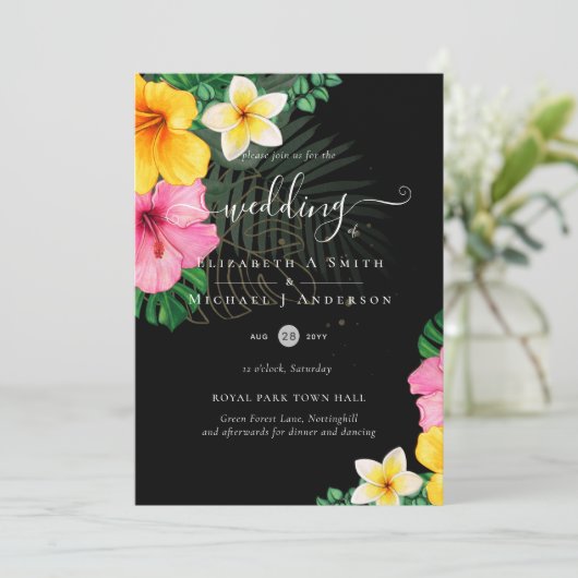 Tropisch Paradijs Strand Huwelijk Felle Bloemenpra Kaart (Staand voorkant)