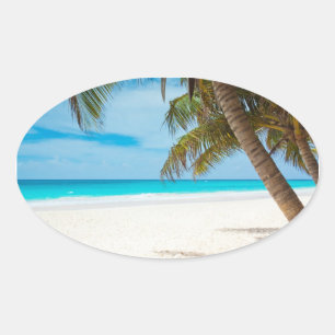 Tropisch paradijs strand ovale sticker