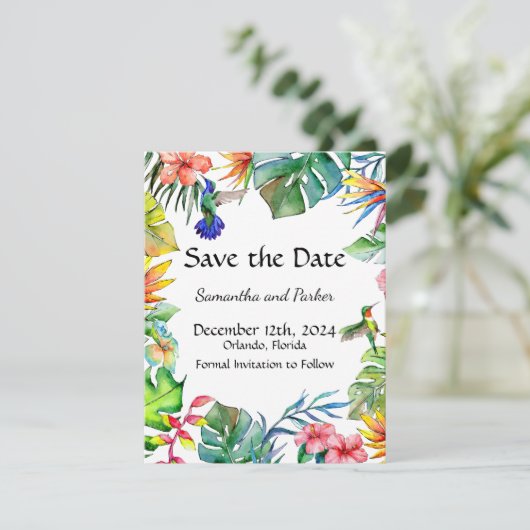 Tropisch Paradijs Thema Save The Date (Staand voorkant)