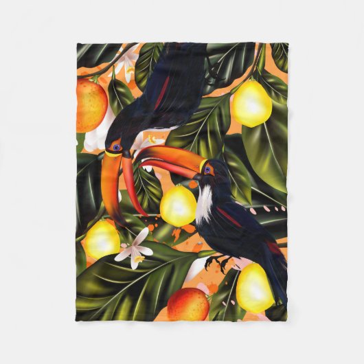 Tropisch paradijs. Toucans en citrus Fleece Deken (Voorkant)