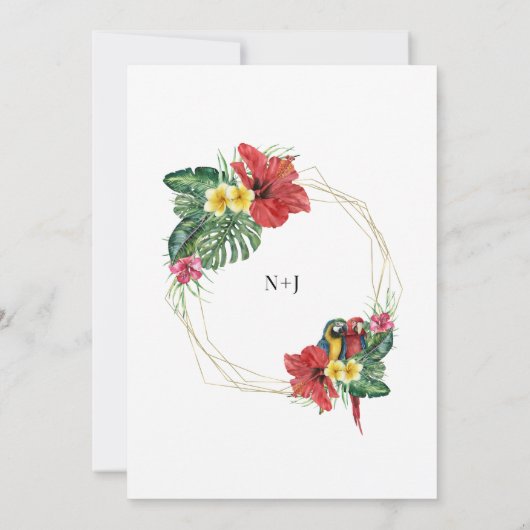 Tropisch Paradijs Vogels Bloemen Huwelijk Kaart (Achterkant)