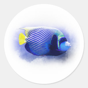 Tropisch paradijs Zee Blauwe Waterverf vis Ronde Sticker