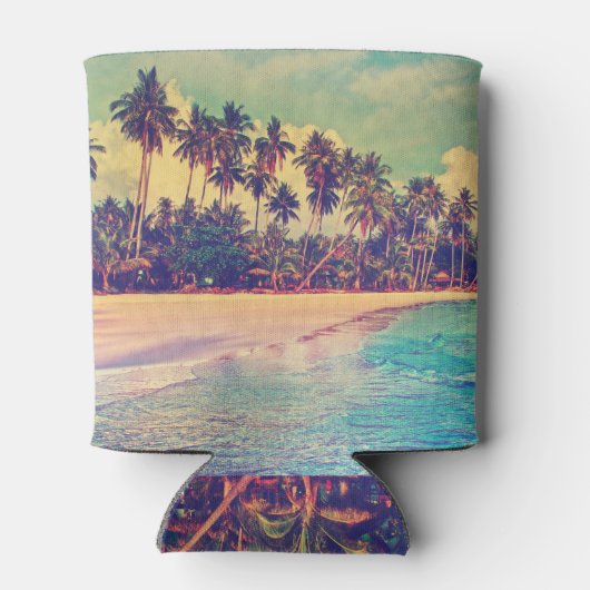 Tropisch paradijs: zee, hotel, strand. blikjeskoeler (Achterkant)